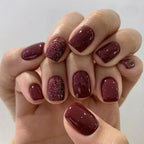 【Press-on Nail】【Short】Wine Red Flash Nail