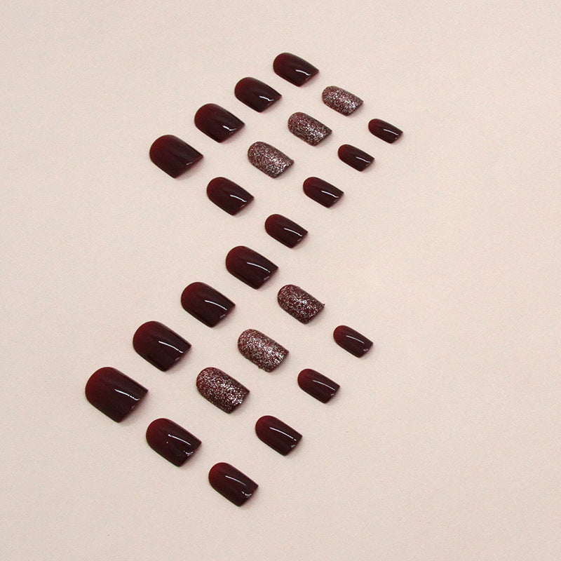 【Press-on Nail】【Short】Wine Red Flash Nail