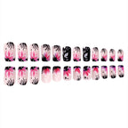 【Press-on Nail】【Medium-Length】 Black Edge Gradient Pink Purple Flower