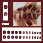 【Press-on Nail】【Short】Wine Red Flash Nail